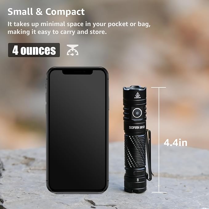Pocket Flashlight Rechargeable LED Light - Sofirn SR12 Small Flashlights Powerful, Bright EDC Light, 1300ft Long Throw Magnetic Flashlight High Lumens, IP68 Waterproof, Simple UI, Compact for Outdoor
