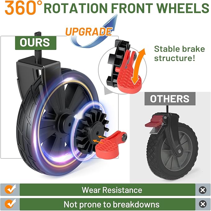 Timber Ridge 350L Extra Large Collapsible Folding Wagon Carts with Brake, Heavy Duty Outdoor Camping Utility Wagons with Extended Height, Adjustable Handle, Cup Holders, Side Bag (Gray)