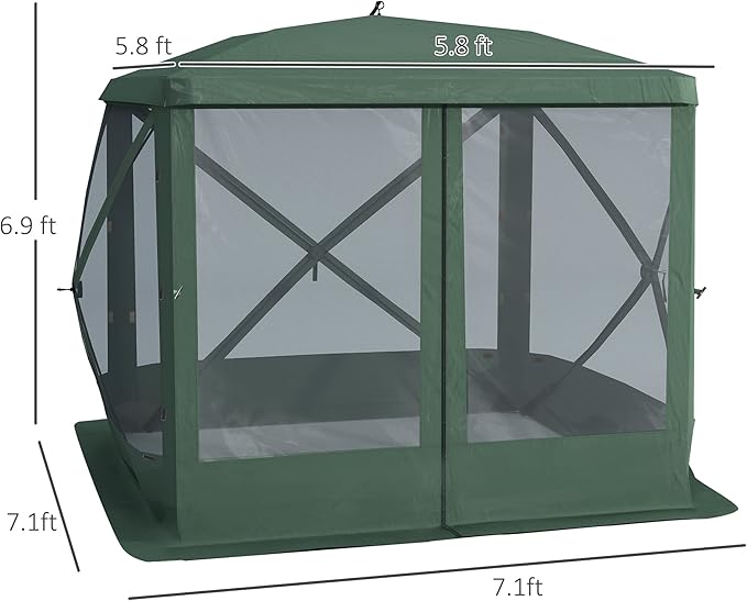 Outsunny Pop Up Camping Canopy Gazebo Screen Shelter Tent with Single Person Easy Set-Up, Ventilating Mesh, Portable Carry Bag for Outdoor Camping Party Event, 7x7FT, Green