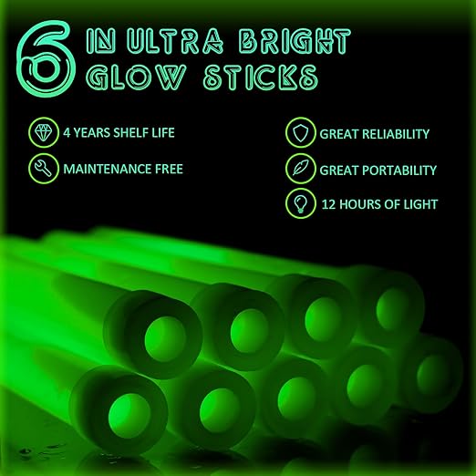 Sotiff 96 Pcs Bright 6 Inch Large Glow Sticks Bulk Emergency Glow in The Dark Sticks with 12 Hour Duration for Camping Hiking Outdoor Parties Activities Survival Storms Blackouts (Green)