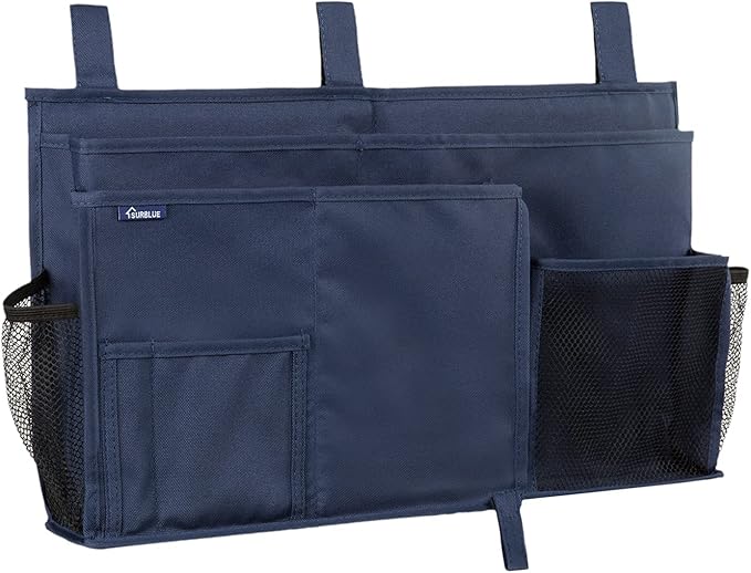 Surblue Caddy Hanging Organizer Bedside Storage Bag for Bunk and Hospital Beds, Blue, L