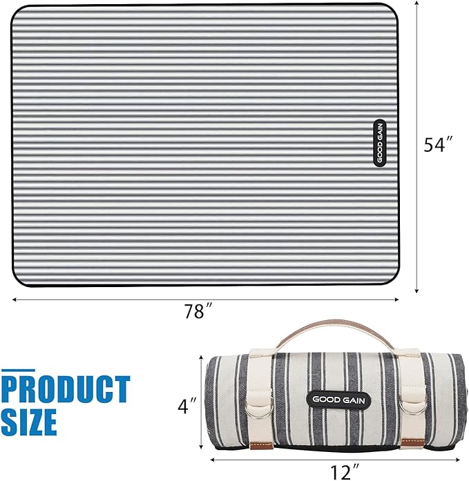 G GOOD GAIN Waterproof Picnic Blanket Portable with Carry Strap for Beach Mat or Family Outdoor Camping Party (Berry Blue)