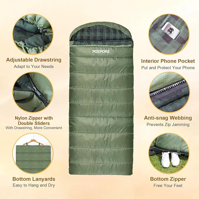 Flannel Sleeping Bag Cotton 0 Degree Cold Weather for Adults XXL Sleeping Bag 4 Season Big and Tall with Compression Sack