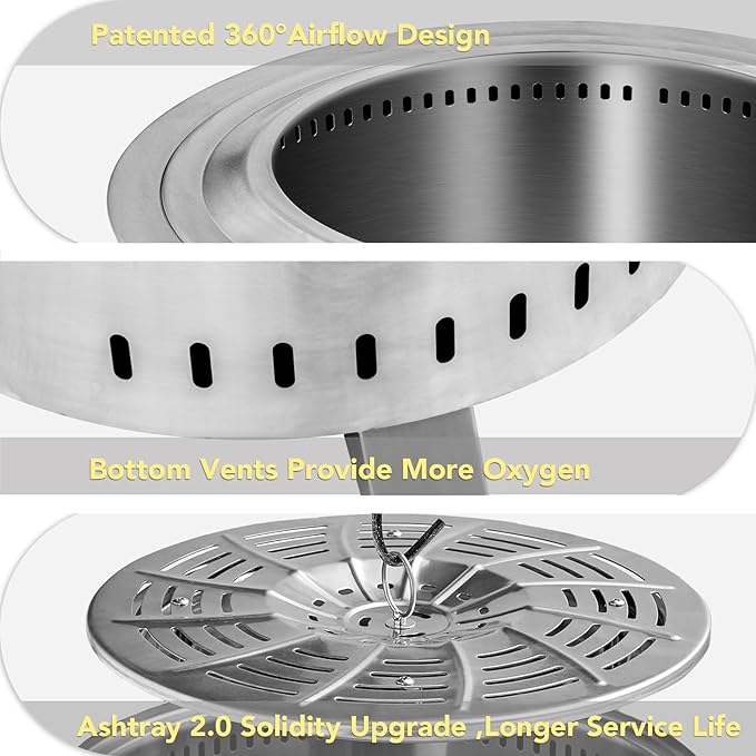 Smokeless Fire Pit,22 Inch Stainless Steel Firepit, Outdoor Wood Burning Fire Pit with Cover,Smokeless Firepits for Outside Backyard Patio Garden Camping Bonfire