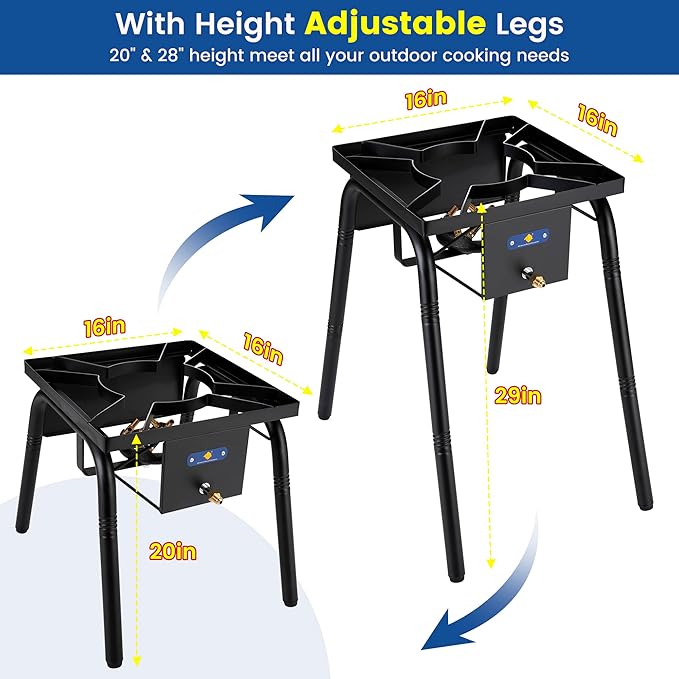 ARC 220,000 BTU Propane Burner for Outdoor Cooking w/Jet Burner, Single Burner Propane Stove Wok Burner Gas Burner,ideal for Woks, Skillets and Pots, w/Height Adjustable Legs