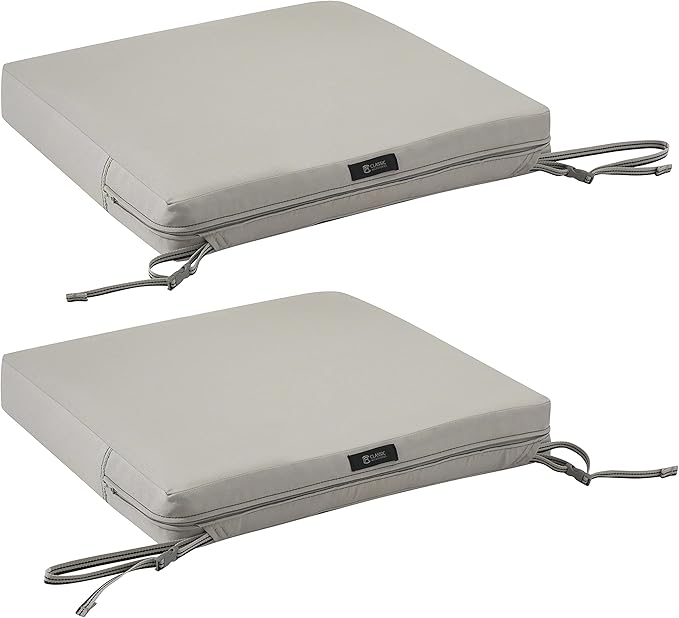 Classic Accessories Ravenna Water-Resistant 19 x 19 x 3 Inch Patio Seat Cushion, Mushroom, Chair Seat Cushion