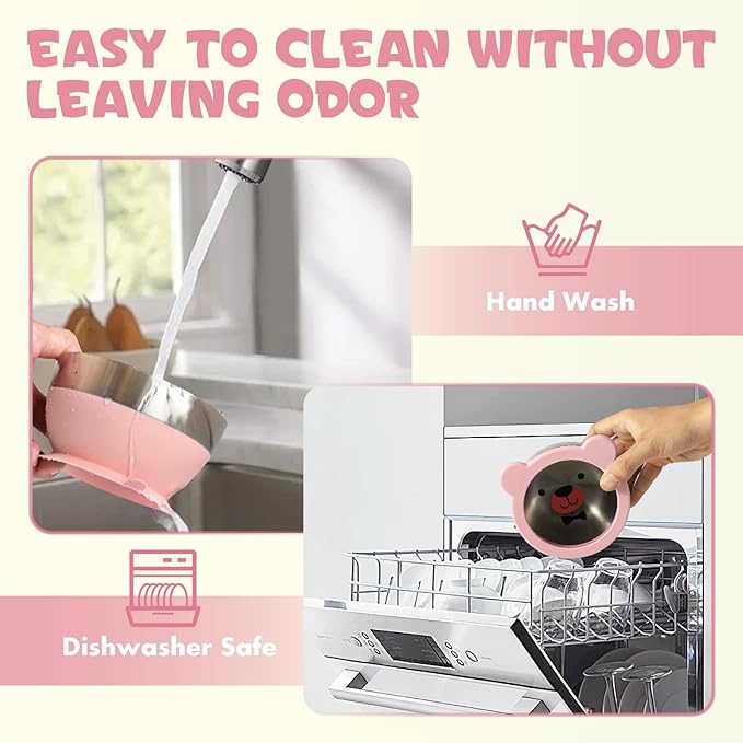 MR. CHOU Baby Suction Bowl Set with Spoon & Fork, Double-Layer 18/8 Stainless Steel Toddler Bowls with BPA Free Airtight Lid, Food Grade Infant Self-Feeding Bowl, First Stage Led Weaning Supplies Pink