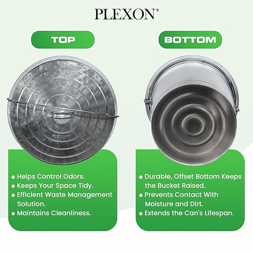 Plexon Metal Trash Can with Locking Lid Outdoor Storage Bucket for Bird Seed Ash Galvanized Steel 10-Gallon 6 Pack