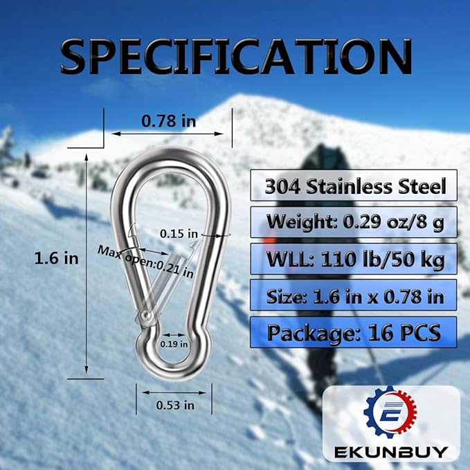 Spring Snap Hooks, 304 Stainless Steel Metal Clip Heavy Duty Rope Connector Small Snap Clamp Key Chain Link Buckle for Hammock Swing Set Outdoor Travel Camping Fishing Hiking