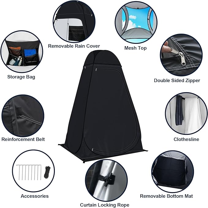 Pop Up Privacy Shower Tent Camping Portable Toilet Tent Outdoor Changing Porta-Potty Camp Bathroom Dressing Room Instant Privacy Shelters for Hiking Beach Picnic Fishing, Extra-Tall