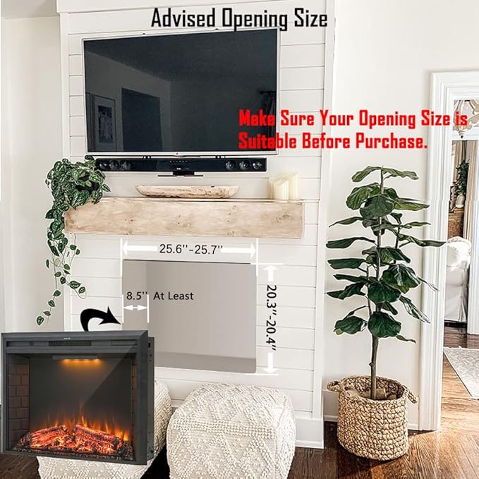 28'' Electric Fireplace Insert, Retro Recessed Fireplace Heater with Fire Cracking Sound, Remote Control & Timer, 750/1500W, Black