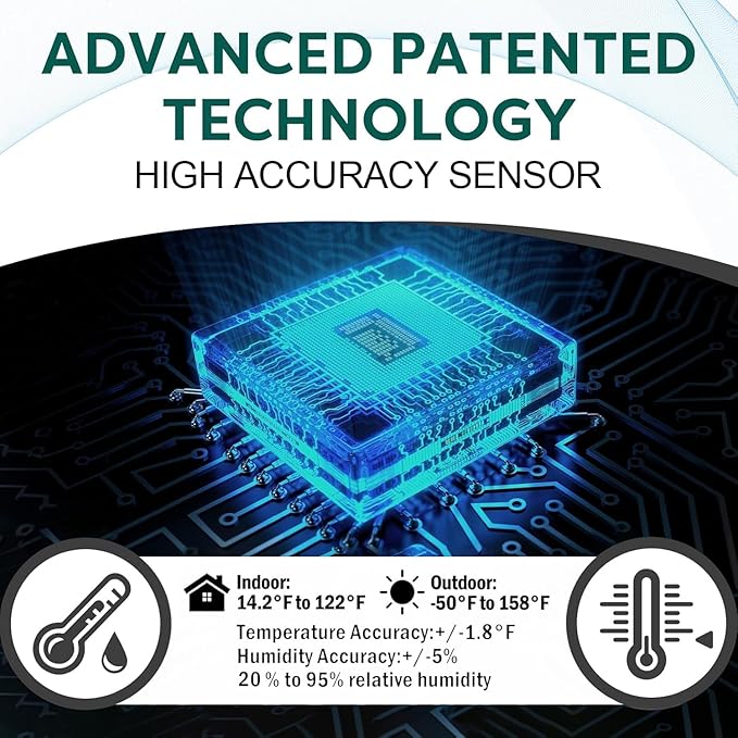 OBET Indoor Outdoor Thermometer Wireless with 3 Sensors Weather Station Temperature Humidity Monitor 500ft Range and Adjustable Backlight and Min Max Data Black