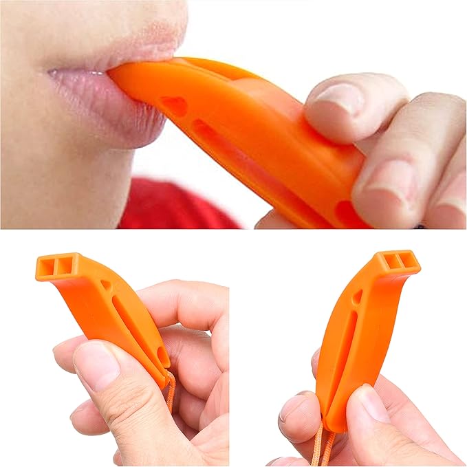 Eco-Fused 2X Survival Whistle and 2X Signal Mirror - Outdoor Survival Kit Rescue Flash Mirror - Clip-on Whistle with Lanyard - Backpacking, Camping, Marine Use, Outdoor Activities