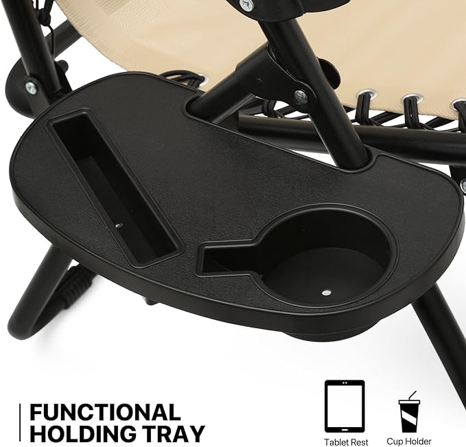 MoNiBloom 3 Pieces Cozy Lounge Chairs Table Set for Outside, Adjustable Folding Zero Gravity Recliners for Patio Beach Pool Yard Camping, 330lbs Capacity - Cream