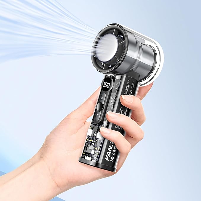 Portable Handheld Fan,Adjustable Speed(1-100),Rechargeable Personal Fan with Ice Cooler and LED Display,Portable Cooling fan for Travel/Camping/Outdoor (black)