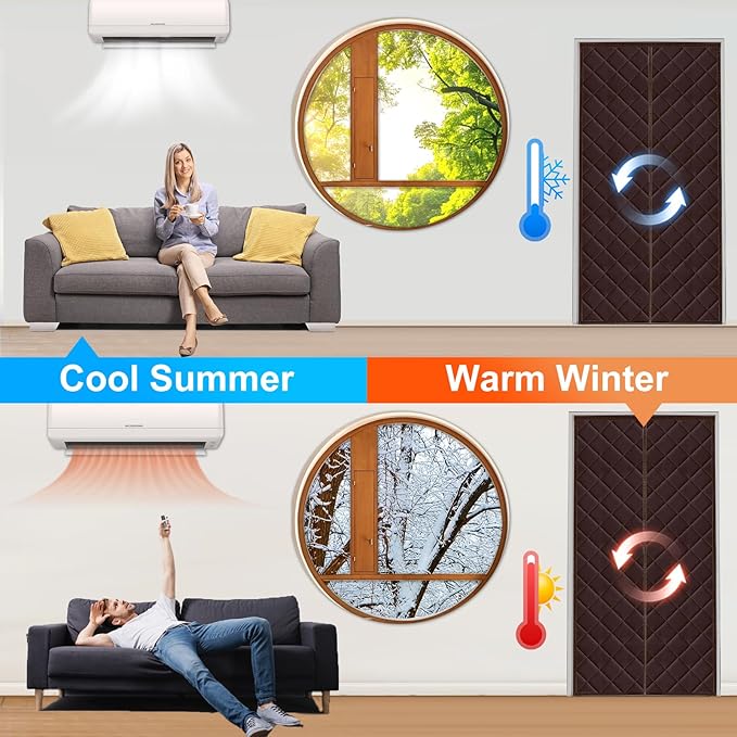 Insulated Door Curtain Fit Door 36"x82" - Magnetic Thermal Cover for Winter - Winter Door Insulation to Keep Warm Air in & Cold Air Out