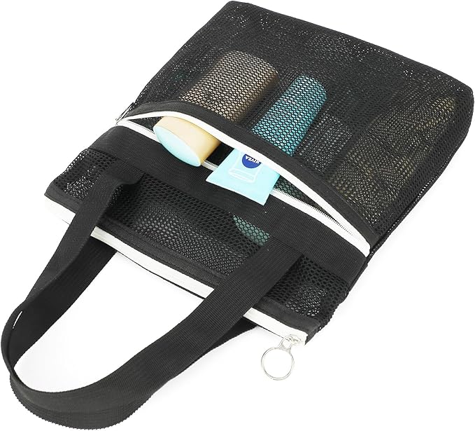 Mesh Shower Caddy Portable with Zipper & 2 Pockets - Quick Dry Shower Caddy Hanging for Travel Gym Camp Beach - Organizer Bag Bathroom Essentials for College Dorm