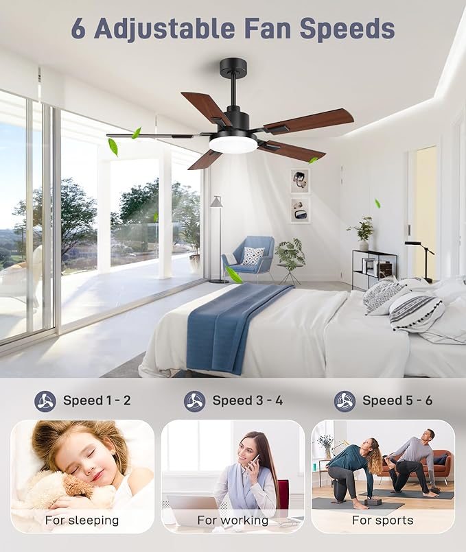 ZYD Ceiling Fans with Lights, 52 Inch Ceiling Fan with Light and Remote, Farmhouse Ceiling Fan with Light Quiet Reversible DC Motor, Dual-Finish LED Ceiling Fans with Lights for Living Room, Bedroom