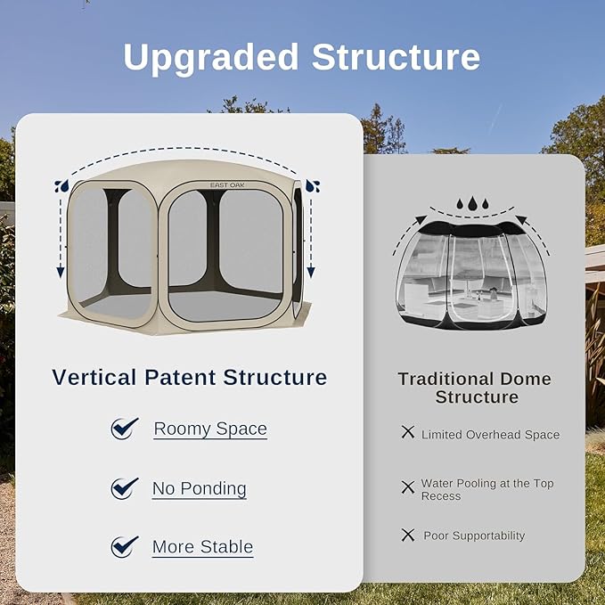 EAST OAK Screen House Tent Pop-Up, Portable Screen Room Canopy Instant Screen Tent 10 x 10 FT with Carry Bag for Patio, Backyard, Deck & Outdoor Activities, Brown
