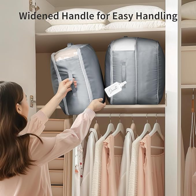 DIMJ Comforter Storage Bag 6 Pack - Blanket Storage Organizer Compression Bags, Large Capacity Ultra Space Saving Self Compression Organize for Bedding, Pillow, Duvet, Sheet Storage with Zipper Window