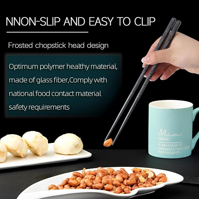 100 Pairs Fiberglass Sushi 24cm/9.4 Inch Chopsticks, Dishwasher Safe, Japanese Style Non-Slip, for Restaurant & Party, Black Ivy.