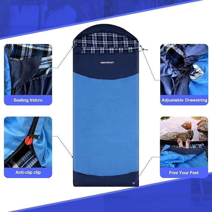 Backpacking Flannel Sleeping Bag Lightweight for Adults Hiking Ultralight Compact Sleeping Bag Portable Warm Weather Summer with Compression Sack