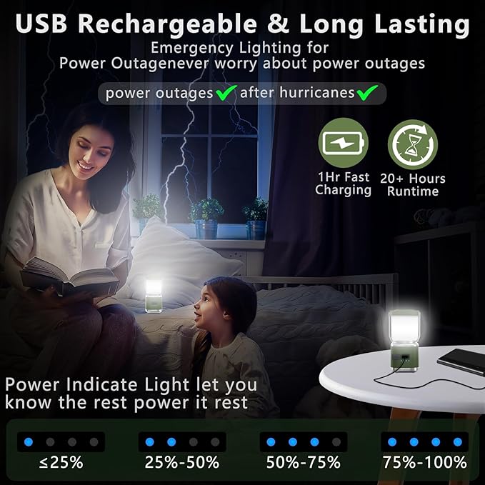 LED Camping Lantern Rechargeable, 2000LM Small Camping Lights Lantern with Redlight&20Hours Runtime&Stepless Dimming, Hurricane Emergency Lights for Power Outages, Waterproof, Camping Essentials,6pcs