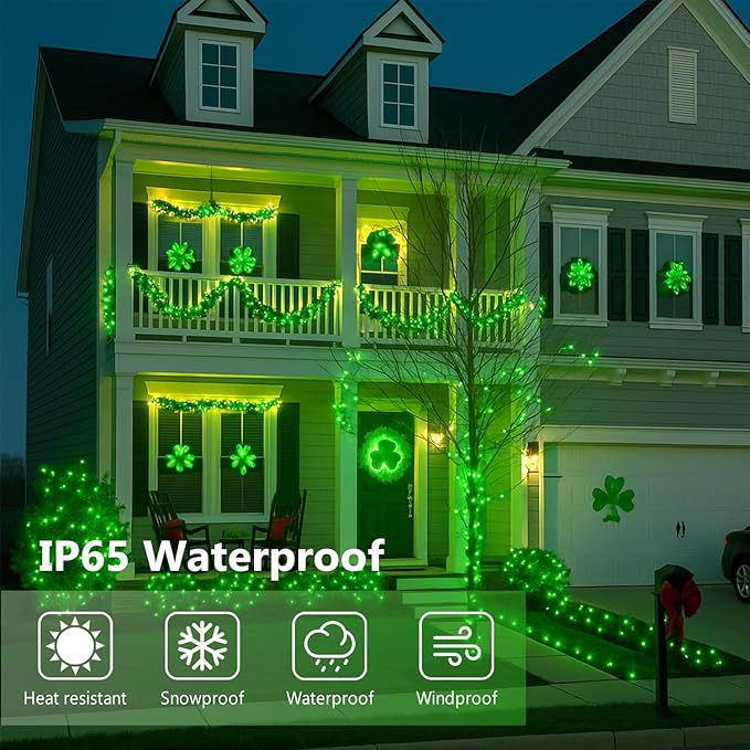 St. Patrick's Day Green Solar String Lights Outdoor, 2-Pack 72FT 400 LED Solar Fairy Lights, Copper Wire Twinkle Light for St. Patrick's Day Decorations Bedroom Party Garden Patio Tree (Green)