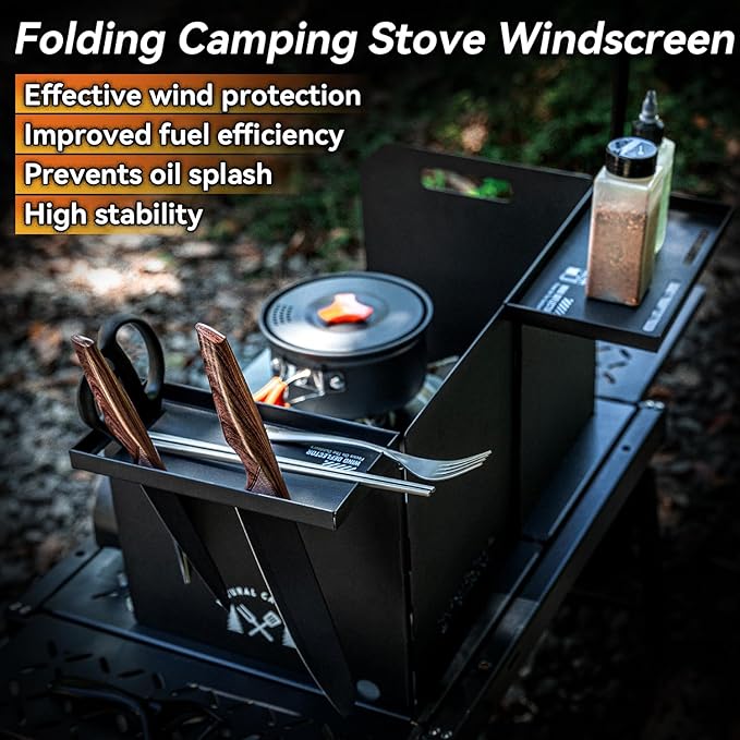 HIKEAMN Camping Stove Windscreen - Outdoor Folding Gas Stove Windshield,Camping Wind Blocker,Cooker WindScreen with a Storage Bag for Camping,Hiking,Picnic,Cooking (Black)