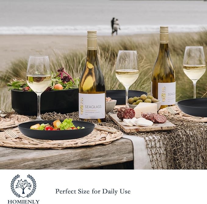 Homienly Deep Dinner Set of 8 - Alternative to Plastic, Microwave & Dishwasher Safe Wheat Straw Plates - Unbreakable for Kids - Black, 9 inch