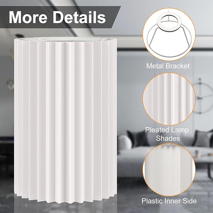 White Pleated Lamp Shades,Fabric Lampshades Cloth, Lamp Shades for Floor Lamps，Long Lamp Cover Replacement for Living Room (White Small -2Pack)