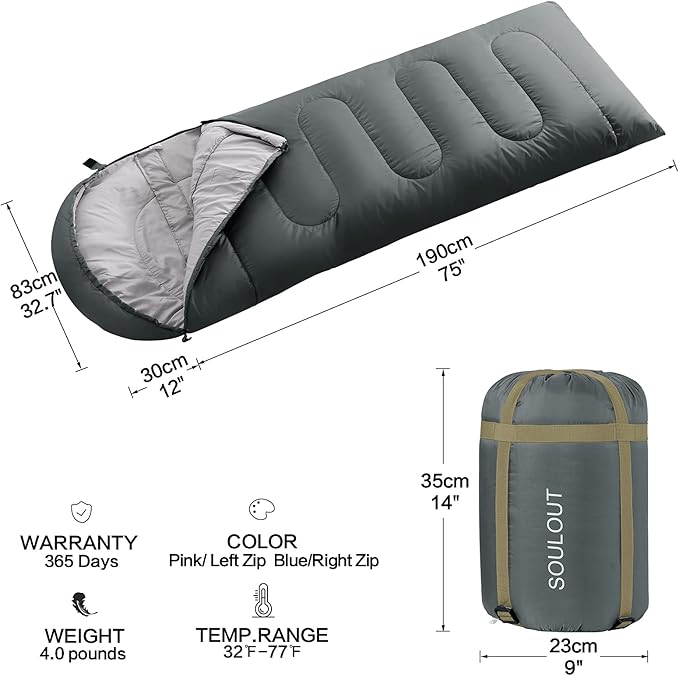 Sleeping Bag,3-4 Seasons Warm Cold Weather Lightweight, Portable, Waterproof Compression Sack Adults & Kids - Indoor & Outdoor Activities: Traveling, Camping, Backpacking, Hiking