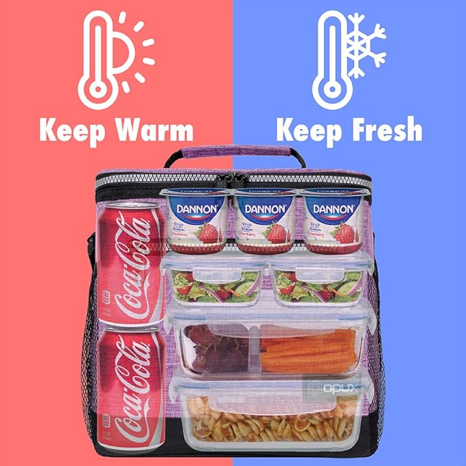 opux Extra Large Insulated Lunch Box Men Women, Lunch Bag for Work, Leakproof Soft Cooler Tote Adult, Lunch Pail, Picnic Beach Collapsible Food Bag with Shoulder Strap, Purple