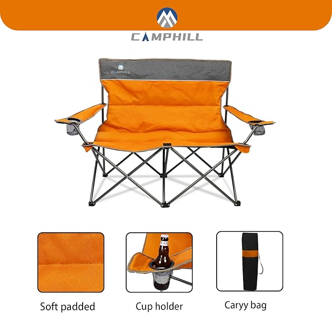 Camping Chair Set of 3, Outdoor Folding Camping Chairs for Heavy People with Cup Holder & Carry Bag,Collapsible Chair Include One Sofa Chair and Two Single Chair,Support up to 500lbs