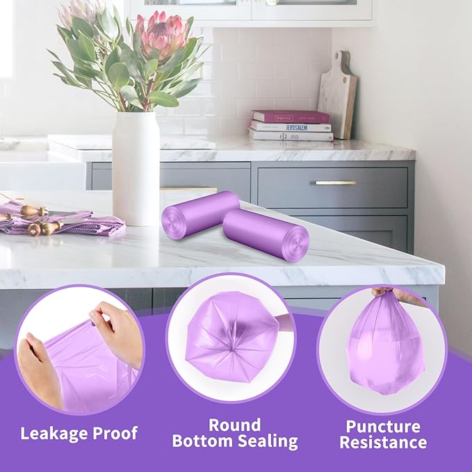 Small Trash Bags 1.2-Gallon: Bathroom Trash Bags 4.5L Small Garbage Bags for Bathroom Bedroom Office - (Purple, 120 Counts)