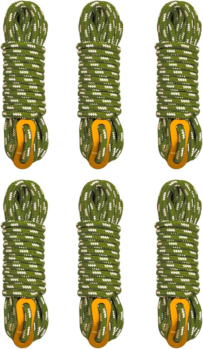 GEERTOP 6 Pack 5 mm Guy Lines Ultralight Tent Cords with Aluminum Adjuster Tensioner Outdoor Camping Guylines Ropes for Tent Tarp, Canopy Shelter, Climbing, Hiking Backpacking Survival Gear