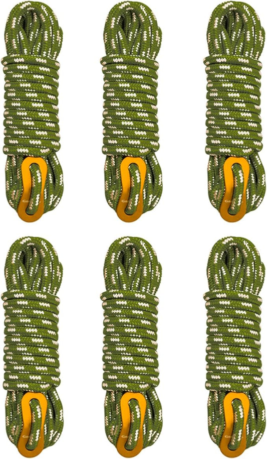 GEERTOP 6 Pack 5 mm Guy Lines Ultralight Tent Cords with Aluminum Adjuster Tensioner Outdoor Camping Guylines Ropes for Tent Tarp, Canopy Shelter, Climbing, Hiking Backpacking Survival Gear