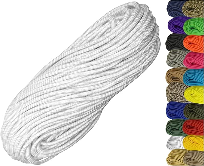 1/4" ParaMax Paracord 100 ft – 1000 lb Type IV Rope for Dog Leashes, Camping, Kayak Anchor - Made in USA - White