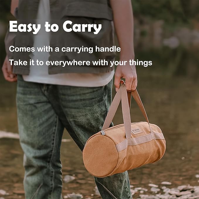 Tent Stakes Bag, Double Layer Tent Pole Pegs Storage Bag, Camping Accessories Large-Capacity Canvas Tool Bag with Zipper for Man Camping, Hiking (35cm Khaki)