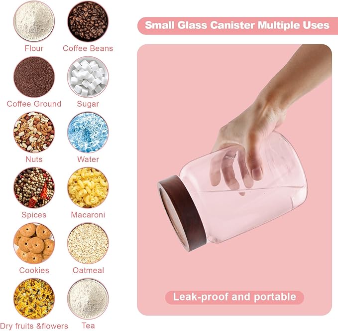 Glass Coffee Jars Spice Jar Round Storage Canister with Wooden Lid Clear Glass Food Jar for Pantry Sugar Tea Coffee Bean Spice Nuts Cookies Bath Salts (1200ml/40oz-2pack-A)