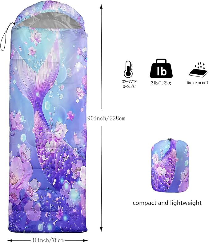 Sea Turtle Sleeping Bag for Kids Boys Girls,Ocean Themed Camping Gear,Waterproof Compact Sleeping Bag for Camping Backpacking Outdoor Hiking.