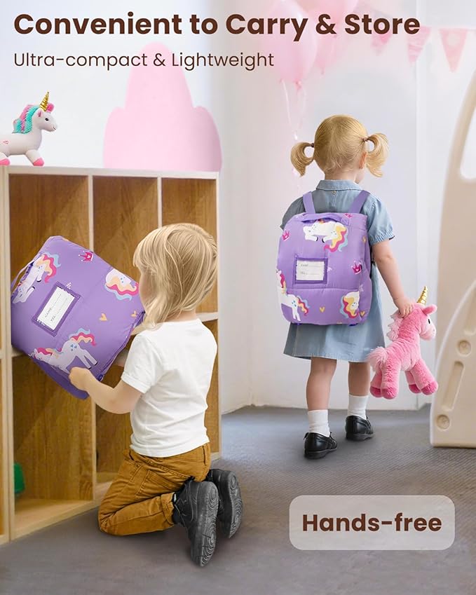 Primlect Toddler Nap Mat with Removable Pillow and Flannel Blanket, Portable Kids Sleeping Bag, Easy to Carry on The Go, Perfect for Daycare, Preschool, Boys and Girls, 12 Months - 6 Years