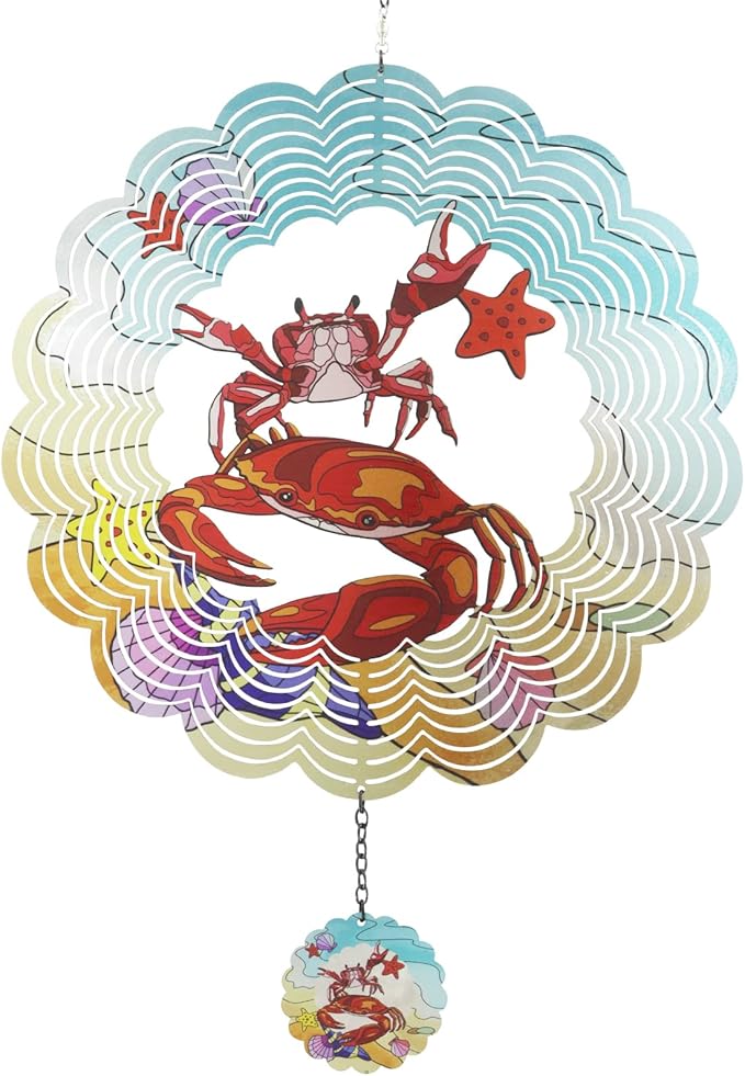 Crab 3D Wind Spinner Kinetic Metal Art Hanging Wind Spinner Outdoor Decoration Ocean Ornaments Decor for Yard and Garden