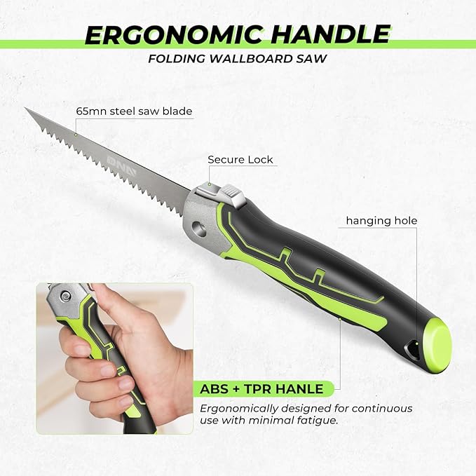 DNA MOTORING Foldable Drywall Saw, Folding Wallboard Saw, Hand Saw Jab Saw Tool for Drywall, Wallboard, Plywood, PVC, w/Lockback,TOOLS-00587