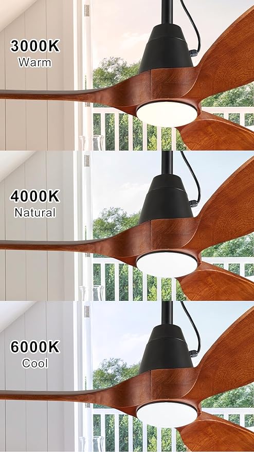 3 Blades Wood Outdoor Ceiling Fan with Light for Patios, Farmhouse Rustic Ceiling Fans with Lights, 42" Plug-in Wet Rated Outdoor Gazebo Fan for Exterior House Porch Patio, Waterproof,F248