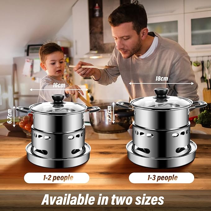 Camping Stove With Pot 16cm Stainless Steel Alcohol Stove Portable Camp Oven Cookware Set for Indoor Outdoor Camping Hiking Backpacking Picnic, No Electricity Required Adjustable Fire (1-2 people)