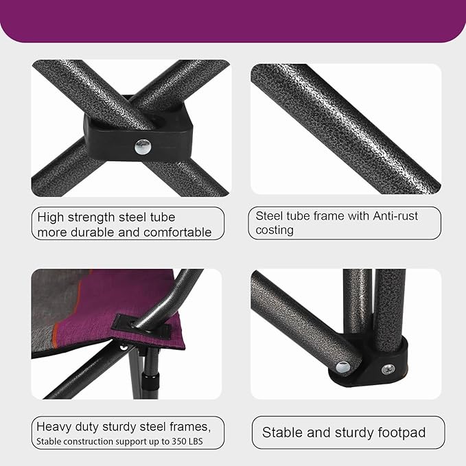 Northroad Oversized Portable Camping Chair, Full Padded Outdoor Folding Chair Support 350 LBS, Heavy Duty Lawn Chair with Cup Holder, Cooler Bag, Lumbar Support, Head Pocket for Adult (Purple)