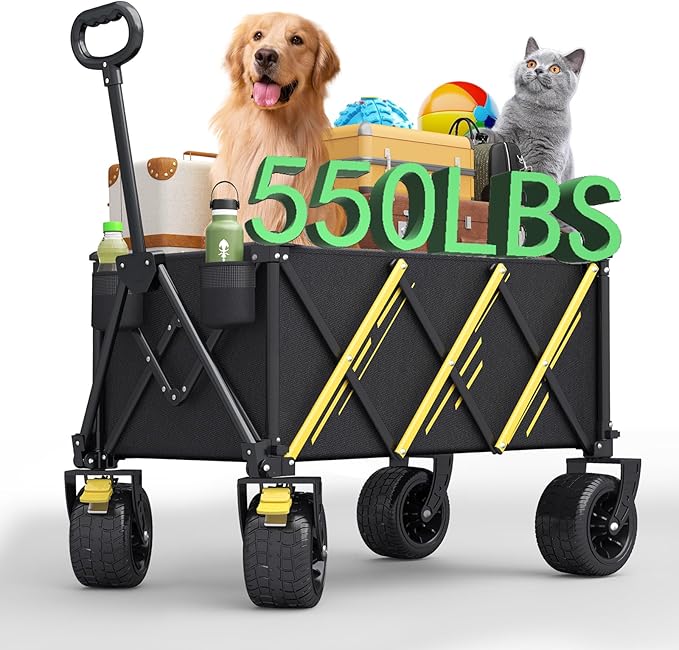 Wagons carts Foldable，Collapsible Wagon Foldable Wagon, Gather Heavy Duty Garden cart, Portable cart，Pets carts，with Large All-Terrain Beach Wheels and Drink Holder for Sports, Shopping, Camping