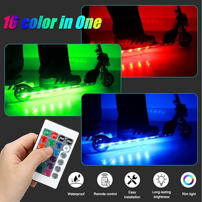 LED Scooter Deck Light, Remote Control Skateboard Light, 16 Color Change by Yourself, 10 Ft, Waterproof, Shockproof, Super Bright to Display at Night. Good Gift for Kids