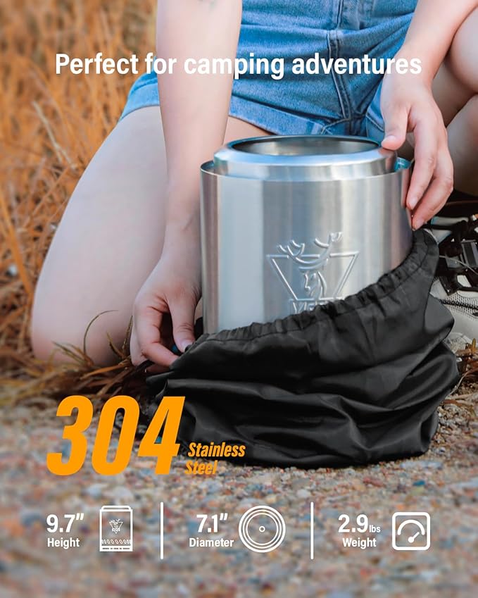 YEFU Tabletop Fire Pit 9.7 x 7.1 in, Low Smoke Camping Stove for Outdoor & Patio, Fueled by Pellets or Wood, Safe Burning Table Top Firepit, with Travel Bag & 2 Mini Sticks & Fireproof Mat, Silver